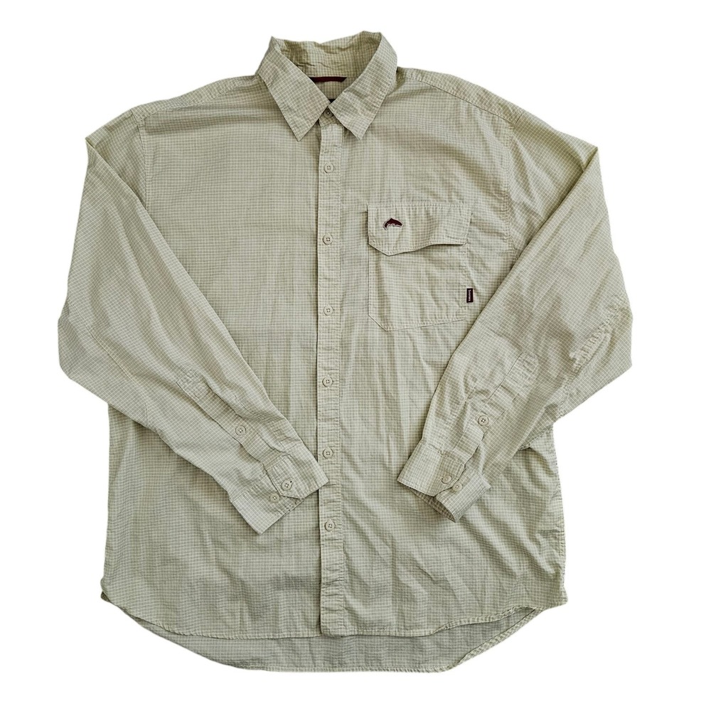 Simms Mens XL Tan Plaid Button Up Fishing Shirt Outdoors COR3 Performance Hiking